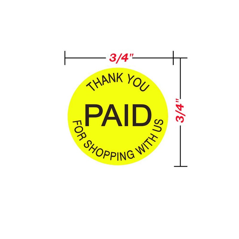 Remarkable Paid Thank You Stickers-"Thank You for Shopping with US" Paid Label 3/4" Round Retail Self Adhesive Price Point Labelsï¼ŒUSA Paid (Fluorescent Yellow) - 1500 Labels per Package - Image 2
